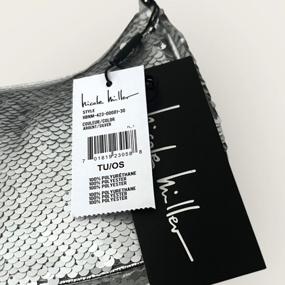 Nicole Miller Silver Sequin Hobo Mini Y2K Shoulder Bag New with Tags - Picture 5 of 7